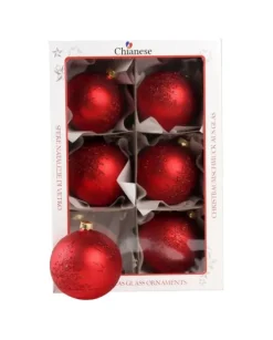 1Pz Pallina Di Vetro Decorata A Mano Rosso Opaco 80Mm