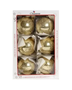1Pz Pallina Di Vetro Decorata A Mano Oro Lucido 80Mm