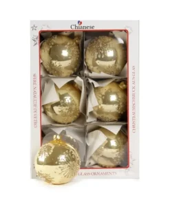 1Pz Pallina Di Vetro Decorata A Mano Oro Lucido 80Mm