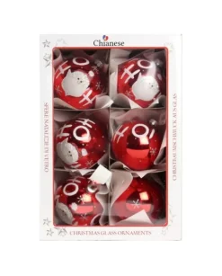 1Pz Pallina Di Vetro Decorata A Mano Rosso Lucido 80Mm
