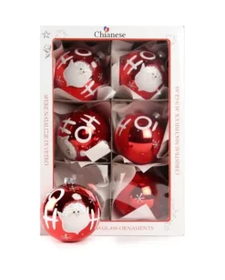 1Pz Pallina Di Vetro Decorata A Mano Rosso Lucido 80Mm