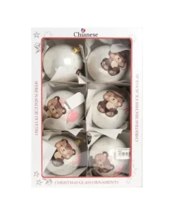 1Pz Pallina Di Vetro Decorata A Mano Bianco Lucido 80Mm