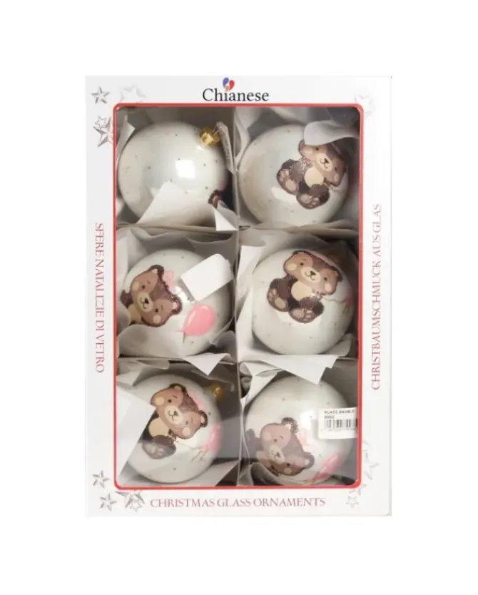 1Pz Pallina Di Vetro Decorata A Mano Bianco Lucido 80Mm