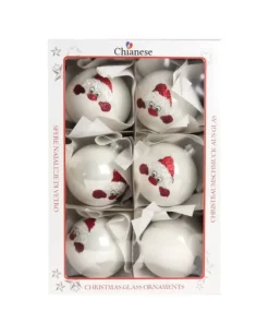 1Pz Pallina Di Vetro Decorata A Mano Bianco Lucido 80Mm
