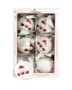 1Pz Pallina Di Vetro Decorata A Mano Bianco Lucido 80Mm