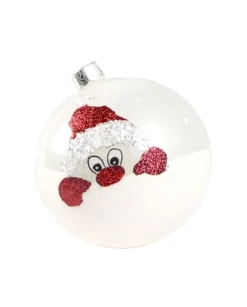 1Pz Pallina Di Vetro Decorata A Mano Bianco Lucido 80Mm