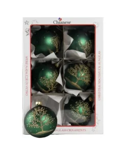 1Pz Pallina Di Vetro Decorata A Mano Verde Opaco 80Mm