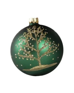 1Pz Pallina Di Vetro Decorata A Mano Verde Opaco 80Mm