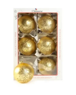 1Pz Pallina Di Vetro Decorata A Mano Oro Opaco 80Mm
