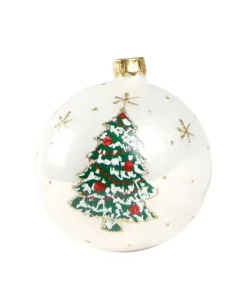 1Pz Pallina Di Vetro Decorata A Mano Bianco Lucido 80Mm