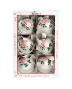 1Pz Pallina Di Vetro Decorata A Mano Bianco Opaco 80Mm