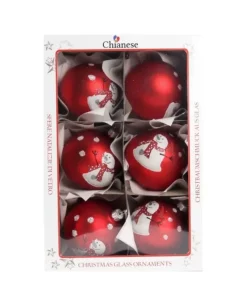 1Pz Pallina Di Vetro Decorata A Mano Rosso Opaco 80M