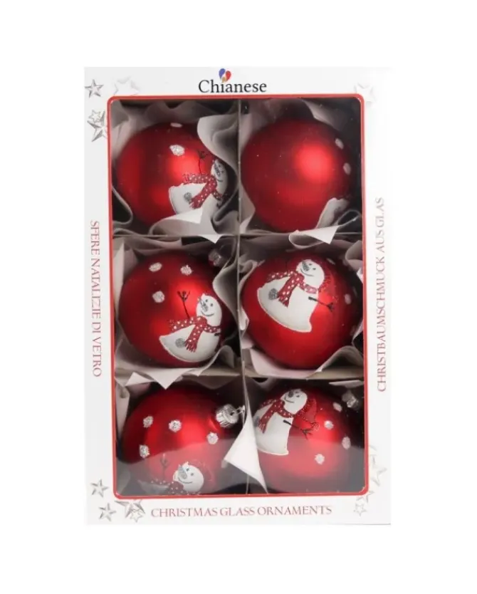 1Pz Pallina Di Vetro Decorata A Mano Rosso Opaco 80M