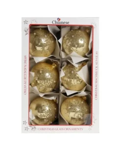 1Pz Pallina Di Vetro Decorata A Mano Oro Lucido 80Mm