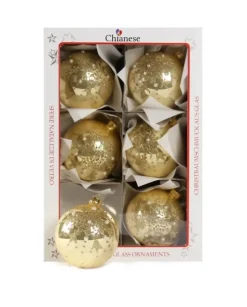 1Pz Pallina Di Vetro Decorata A Mano Oro Lucido 80Mm