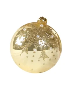 1Pz Pallina Di Vetro Decorata A Mano Oro Lucido 80Mm