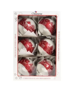 1Pz Pallina Di Vetro Decorata A Mano Bianco Lucido 80Mm