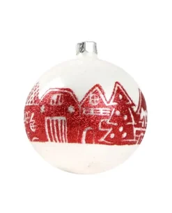 1Pz Pallina Di Vetro Decorata A Mano Bianco Lucido 80Mm