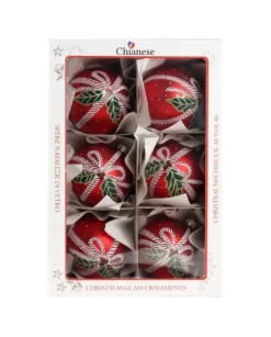 1Pz Pallina Di Vetro Decorata A Mano Rosso Opaco 80Mm