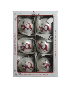 1Pz Pallina Di Vetro Decorata A Mano Bianco Opaco 80Mm