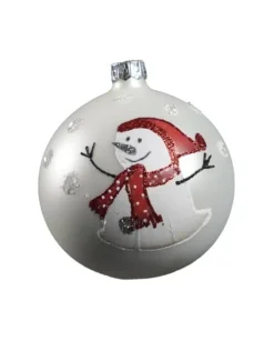 1Pz Pallina Di Vetro Decorata A Mano Bianco Opaco 80Mm