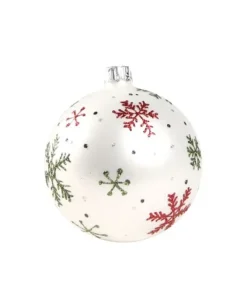1Pz Pallina Di Vetro Decorata A Mano Bianco Opaco 80Mm