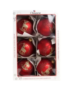 1Pz Pallina Di Vetro Decorata A Mano Rosso Opaco 80Mm