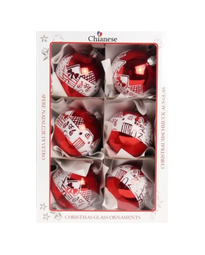 1Pz Pallina Di Vetro Decorata A Mano Rosso Lucido 80Mm