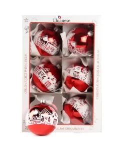 1Pz Pallina Di Vetro Decorata A Mano Rosso Lucido 80Mm
