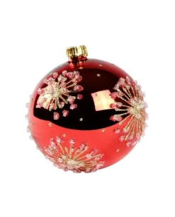 1Pz Pallina Di Vetro Decorata A Mano Rosso Lucido 80Mm