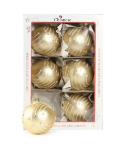 1Pz Pallina Di Vetro Decorata A Mano Champagne Opaco 80Mm