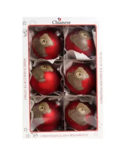 1Pz Pallina Di Vetro Decorata A Mano Rosso Opaco 80Mm