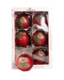 1Pz Pallina Di Vetro Decorata A Mano Rosso Opaco 80Mm
