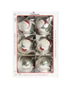 1Pz Pallina Di Vetro Decorata A Mano Argento Opaco 80Mm