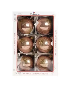 1Pz Pallina Di Vetro Decorata A Mano Rosa Antico Lucido 80Mm