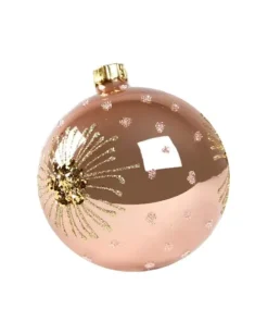 1Pz Pallina Di Vetro Decorata A Mano Rosa Antico Lucido 80Mm