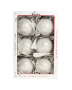 1Pz Pallina Di Vetro Decorata A Mano Bianco 80Mm
