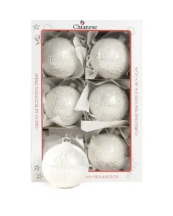1Pz Pallina Di Vetro Decorata A Mano Bianco 80Mm