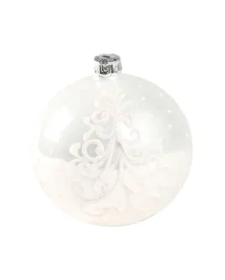 1Pz Pallina Di Vetro Decorata A Mano Bianco 80Mm