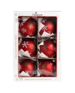1Pz Pallina Di Vetro Decorata A Mano Rosso Opaco 80Mm