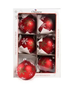 1Pz Pallina Di Vetro Decorata A Mano Rosso Opaco 80Mm