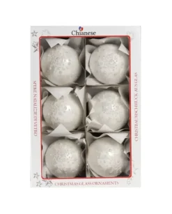 1Pz Pallina Di Vetro Decorata A Mano Bianco Lucido 80Mm