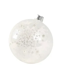 1Pz Pallina Di Vetro Decorata A Mano Bianco Lucido 80Mm