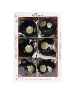 1Pz Pallina Di Vetro Decorata A Mano Nero Lucido 80Mm