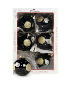 1Pz Pallina Di Vetro Decorata A Mano Nero Lucido 80Mm