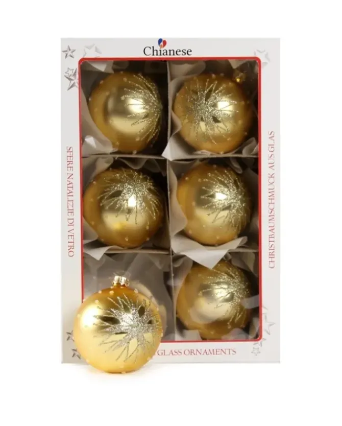 1Pz Pallina Di Vetro Decorata A Mano Oro Opaco 80Mm