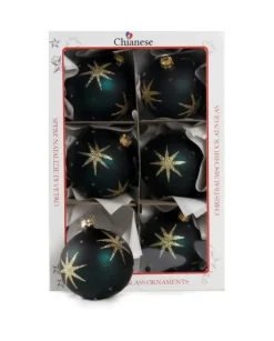 1Pz Pallina Di Vetro Decorata A Mano Verde Opaco 80Mm