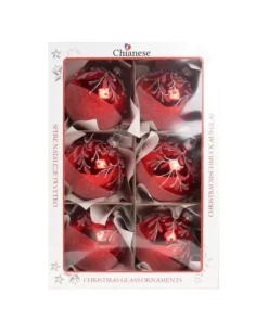 1Pz Pallina Di Vetro Decorata A Mano Rosso Lucido 80Mm