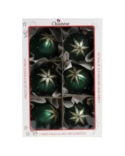 1Pz Pallina Di Vetro Decorata A Mano Verde Opaco 80Mm