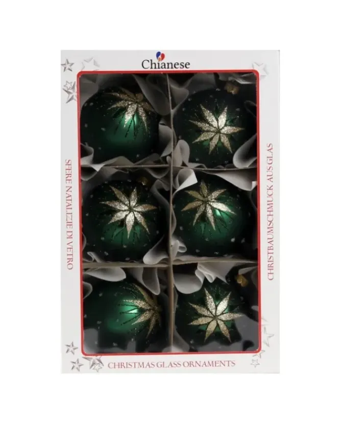 1Pz Pallina Di Vetro Decorata A Mano Verde Opaco 80Mm